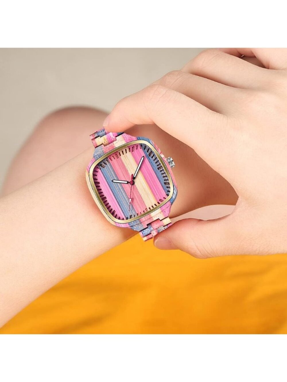 Women's Pink All Wood Strap Analog Classic Design Colorful Bamboo Wrist Watches - Picture 5 of 6